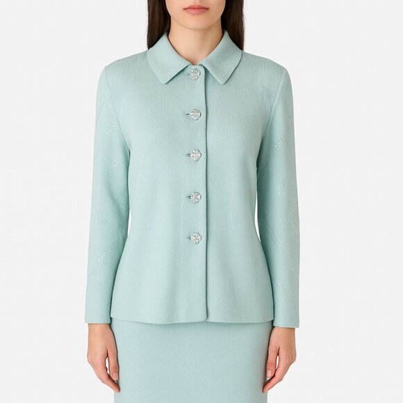 St. John Jackets & Blazers - St John Evening Paillette Knit Jacket 8 Soft Blue Embellished Elegant